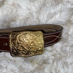 Vintage Circle Y Of Yoakum Leather Hand Tooled  Belt With  Crumrine Buckle SZ 48